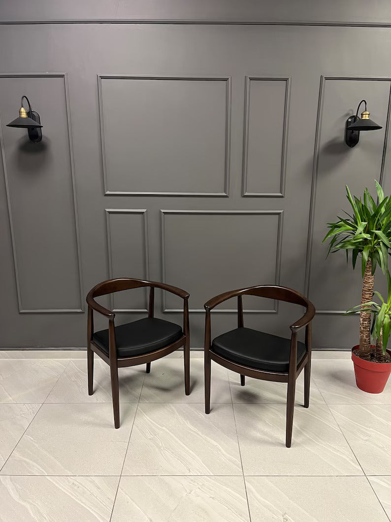 Vodrohome Wooden Armchair – mango Wood Dining Chair With Genuine Leather Seat CH#001 - vodrohome