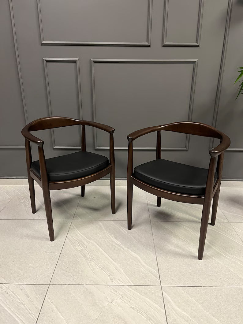 Vodrohome Wooden Armchair – mango Wood Dining Chair With Genuine Leather Seat CH#001 - vodrohome