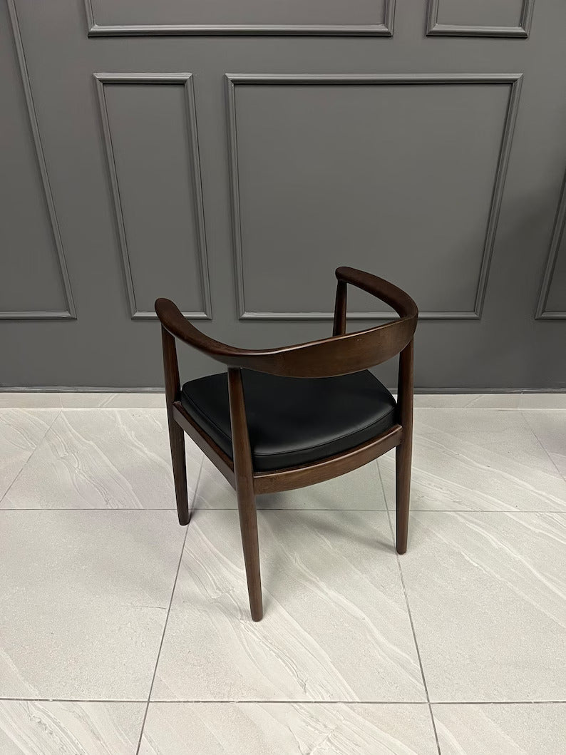 Vodrohome Wooden Armchair – mango Wood Dining Chair With Genuine Leather Seat CH#001 - vodrohome