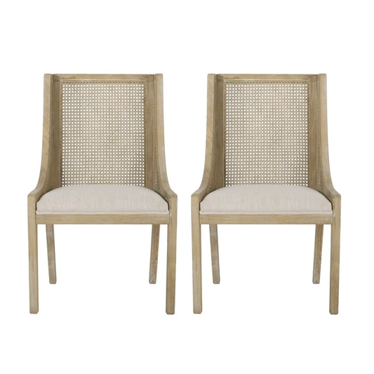 Vodrohome Rustic Fabric Upholstered mango Wood and Cane Dining Chairs, Beige and Natural 58x61x96cm CH#0015 - vodrohome