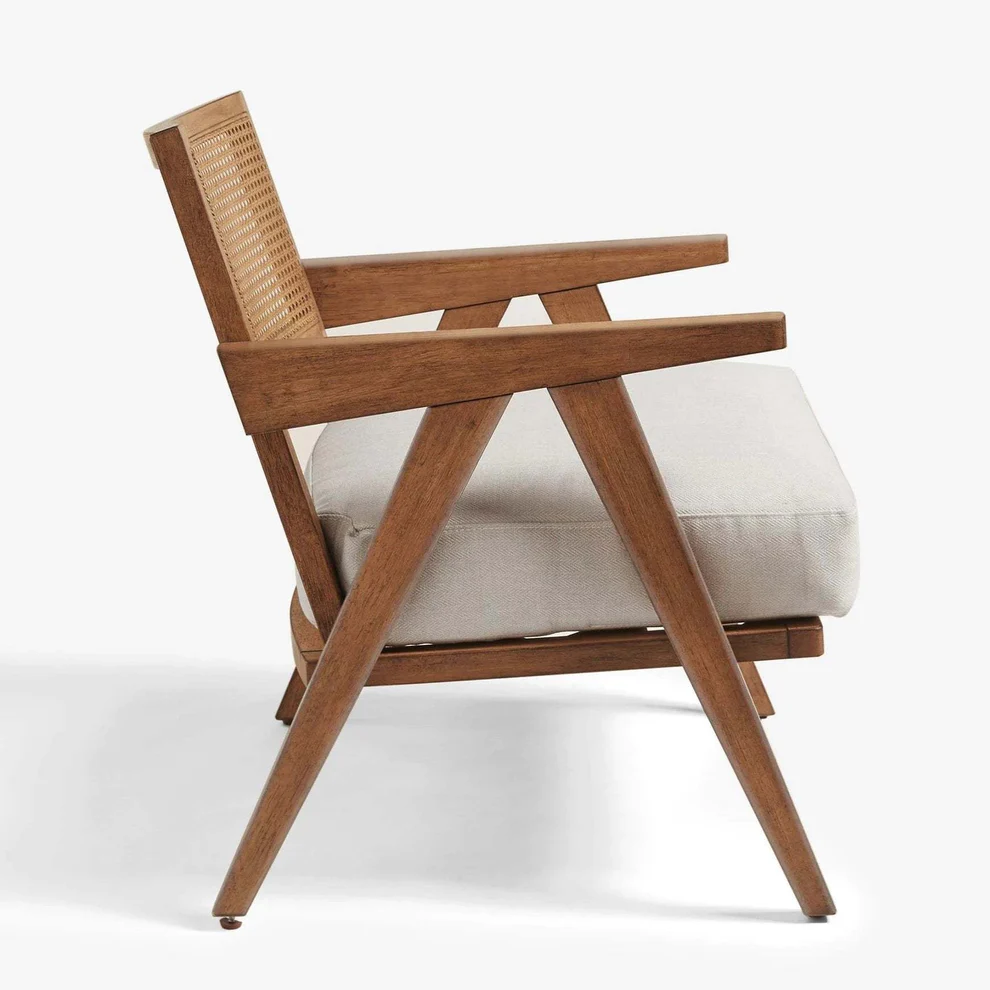 Vodrohome Rattan cane accent Z chair - upholstered arm chair cum sofa lounge chair mango wood, beige 68x69x70 cm CH#022 - vodrohome
