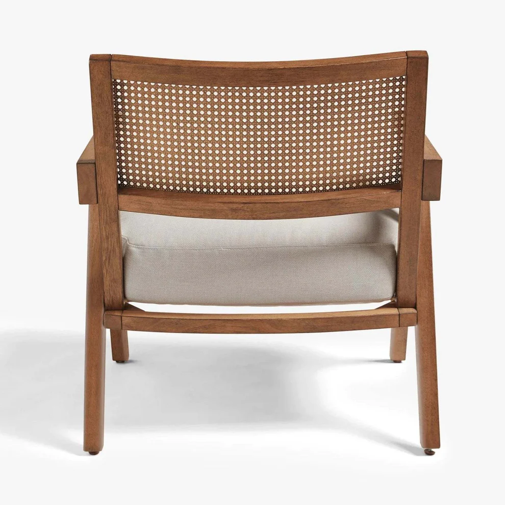 Vodrohome Rattan cane accent Z chair - upholstered arm chair cum sofa lounge chair mango wood, beige 68x69x70 cm CH#022 - vodrohome