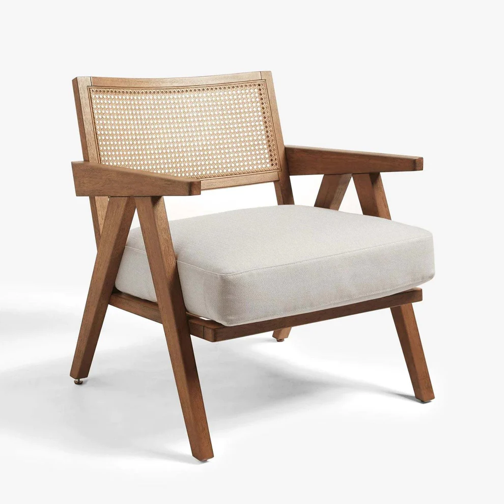 Vodrohome Rattan cane accent Z chair - upholstered arm chair cum sofa lounge chair mango wood, beige 68x69x70 cm CH#022 - vodrohome