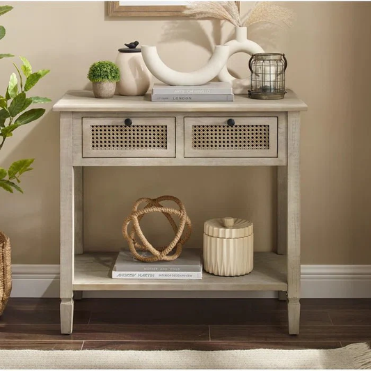 Vodrohome Raythan 2 Drawer cane consol table with open shelf for hallway - rattan console tables for entryway CO#006 - vodrohome