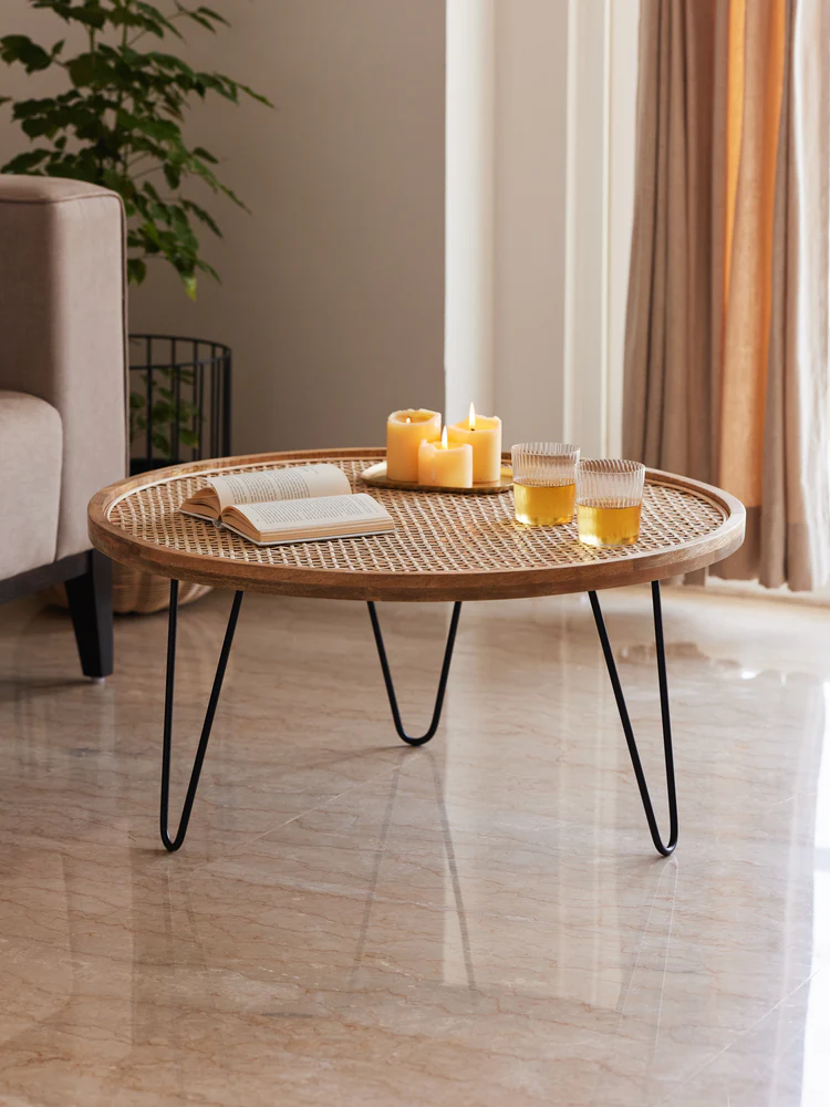vodrohome cane solid wood coffee table rattan round centre table ma