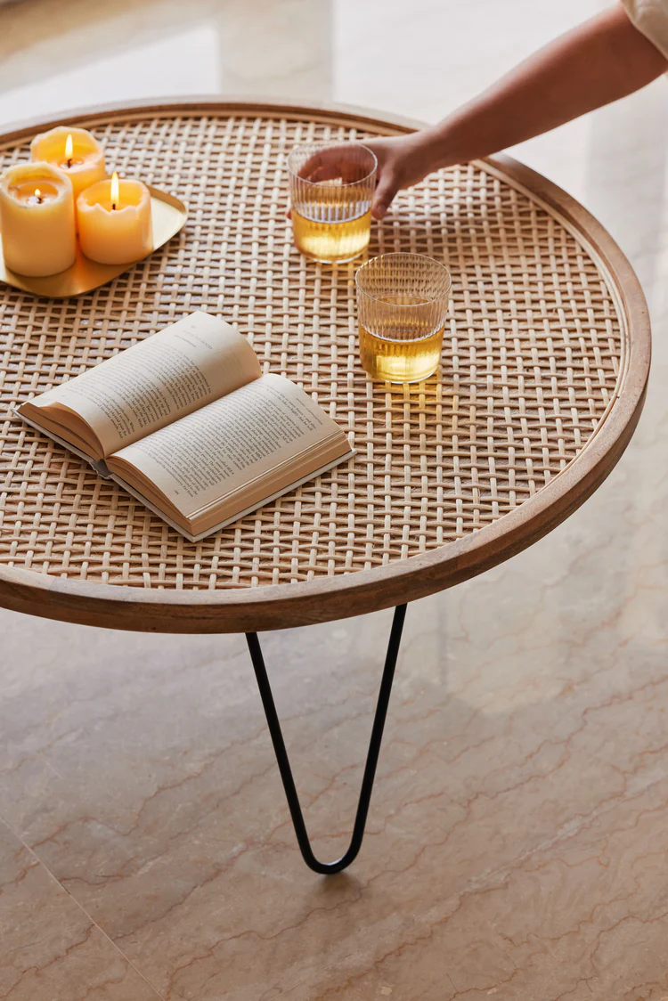 vodrohome cane solid wood coffee table - rattan round centre table– mango ideal tea table for living rooms C#029 - vodrohome
