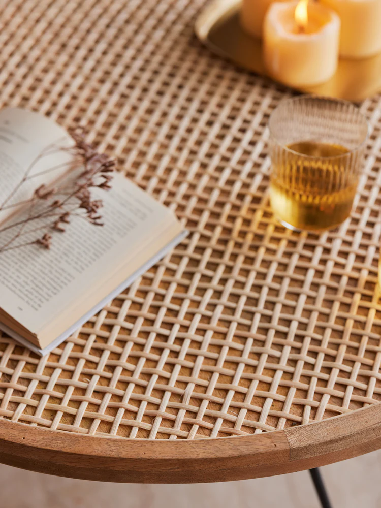 vodrohome cane solid wood coffee table - rattan round centre table– mango ideal tea table for living rooms C#029 - vodrohome