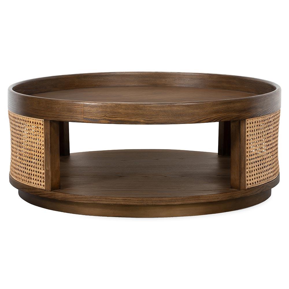 Vodrohome Rattan Coffee Table with tray style top – cane center table with cane shelf for storage – bohemian solid Mango wood coffee table for office and living room - wooden tray table C#037 - vodrohome