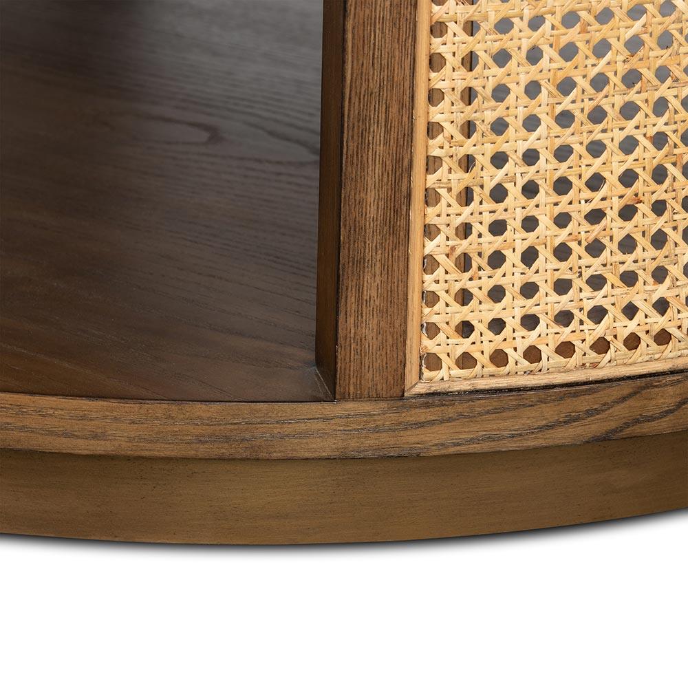Vodrohome Rattan Coffee Table with tray style top – cane center table with cane shelf for storage – bohemian solid Mango wood coffee table for office and living room - wooden tray table C#037 - vodrohome