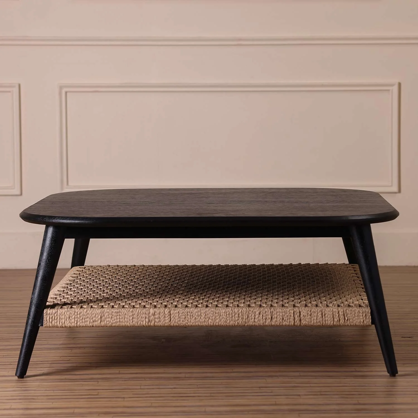 Vodrohome guthai coffee table – bohemian center table with jute hand weaving shelf - mango wood gujrati sofa set table teapoy C#039 - vodrohome