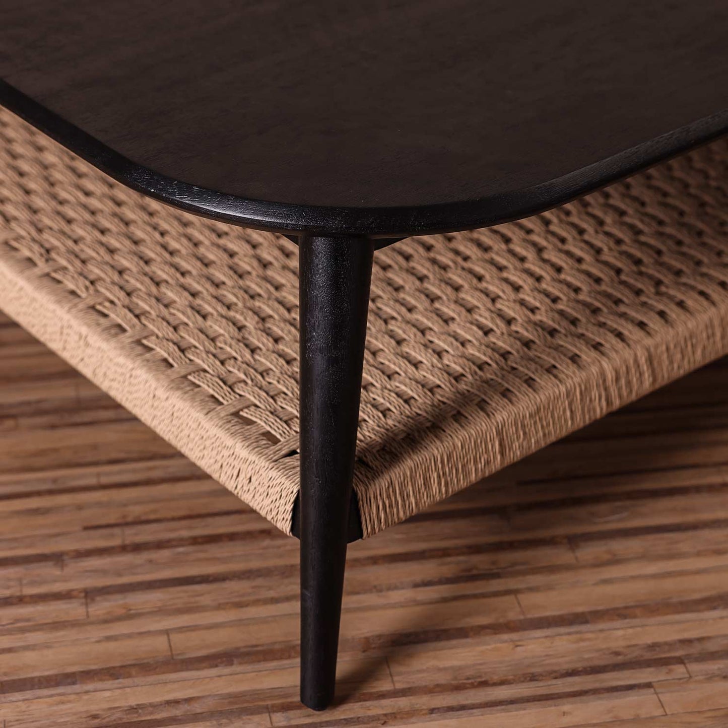 Vodrohome guthai coffee table – bohemian center table with jute hand weaving shelf - mango wood gujrati sofa set table teapoy C#039 - vodrohome