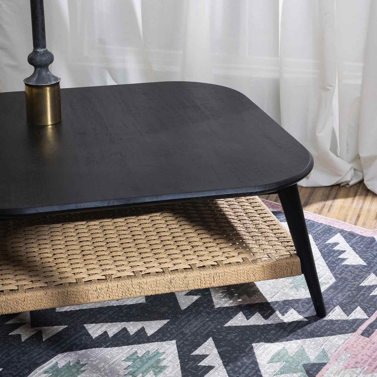 Vodrohome guthai coffee table – bohemian center table with jute hand weaving shelf - mango wood gujrati sofa set table teapoy C#039 - vodrohome