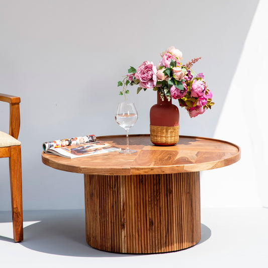 Vodrohome fluted center table - sheesham wood coffee table with fluted base for living room – conference table – sofa set table classic C#041 - vodrohome