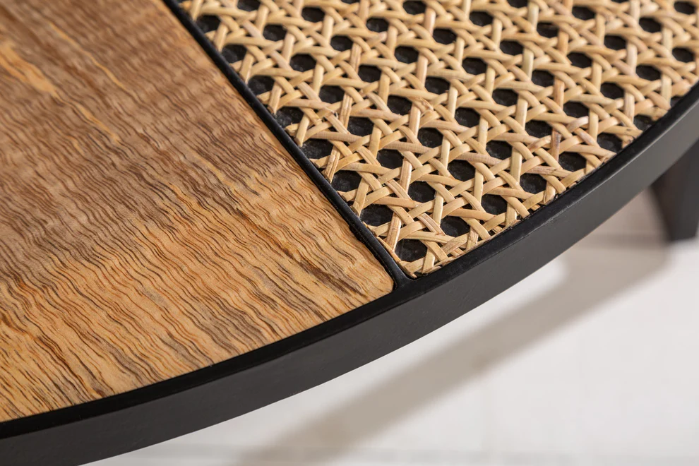 Vodrohome cane nesting coffee table - rattan round centre table with storage – set of 2 mango wood center table C#048 - vodrohome