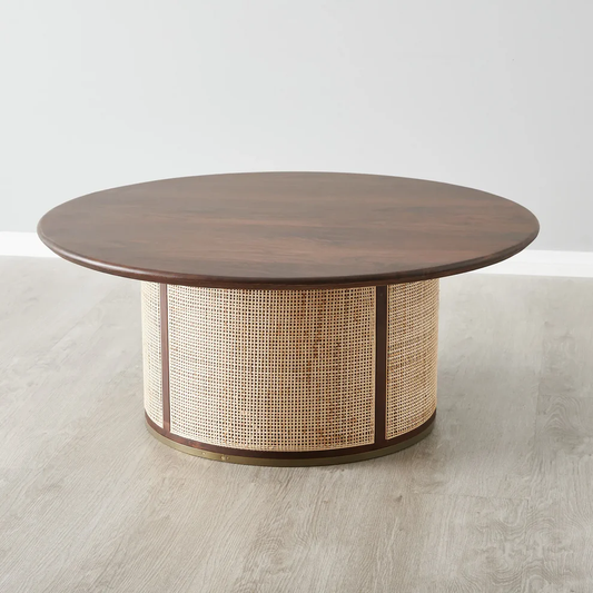 Vodrohome Rattan Coffee Table – cane center table – bohemian solid mango wood coffee table for office and living room C#049 - vodrohome