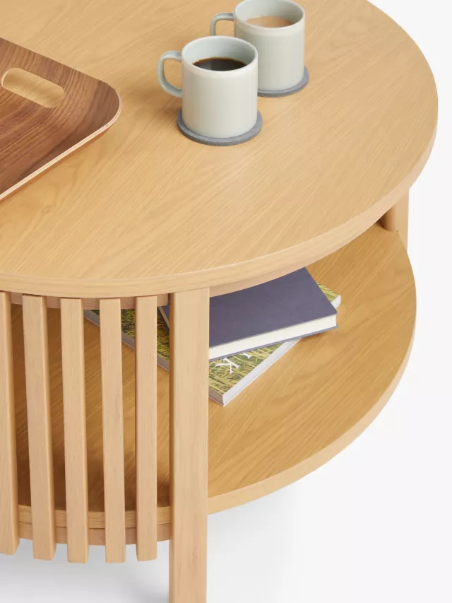 vodrohome slatted Coffee Table – solid mango wod center table with shelf for storage – bohemian teapot table for sofa, office and living room C#071