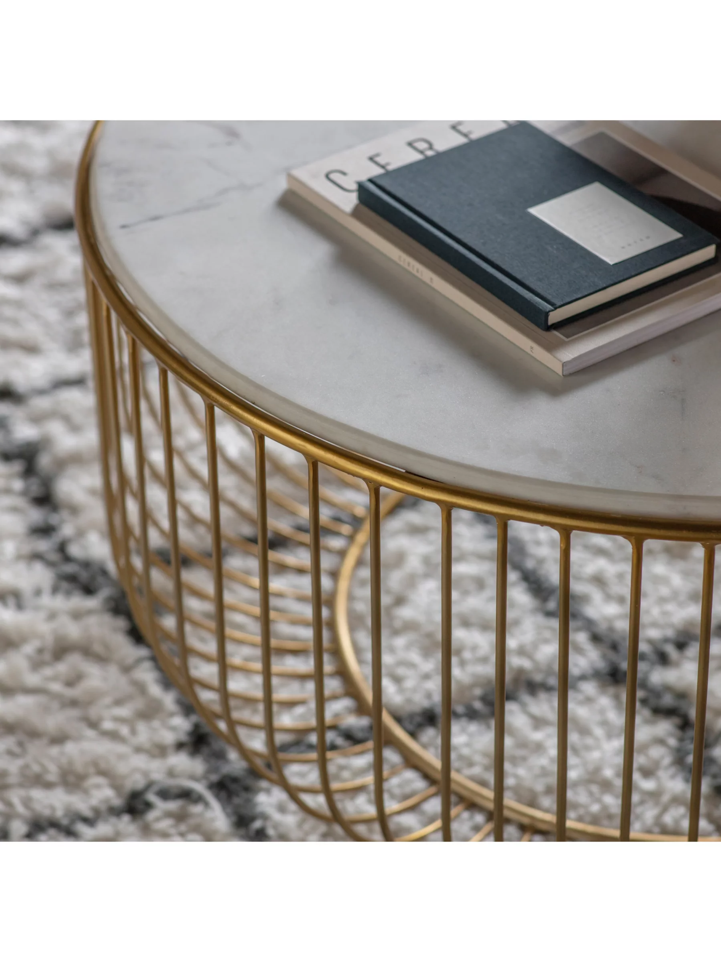 Vodrohome brass gold coffee table –marble stone coffee table with iron base – basket style center table with stone top for sofa and living C#072