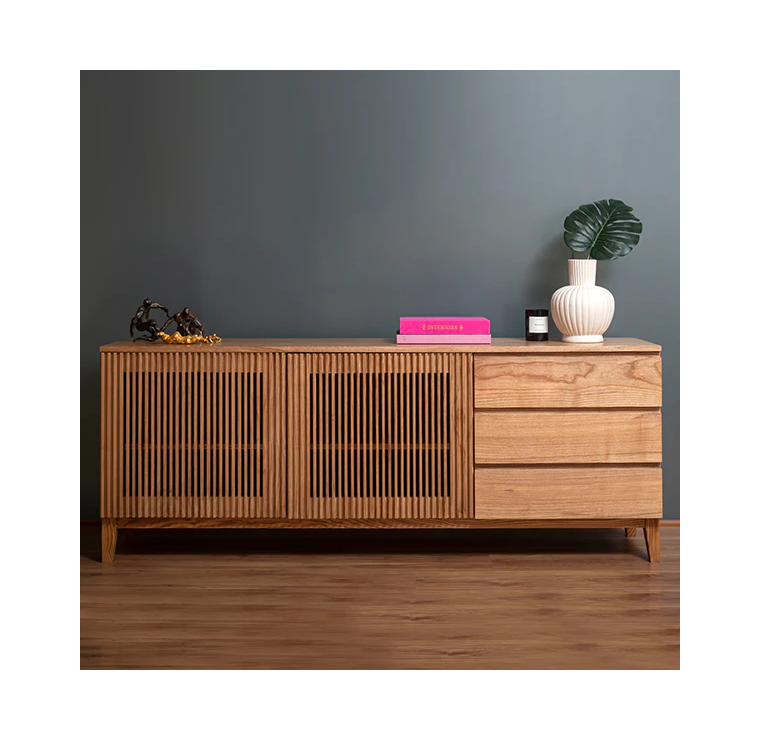 Vodrohome Solid Accacia wood consol table – side board with three drawers and 2 compartments with slatted doors 180x40x70 cm SB#001 - vodrohome
