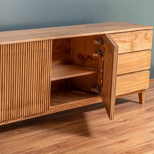 Vodrohome Solid Accacia wood consol table – side board with three drawers and 2 compartments with slatted doors 180x40x70 cm SB#001 - vodrohome