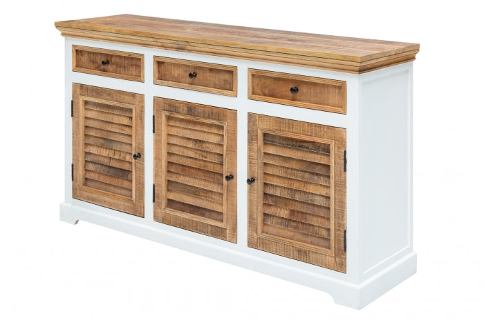 Vodrohome solid mango wood side board with three drawers and 3 doors rough finish – white wave dua tone sideboard 180x40x70 cm SB#002 - vodrohome