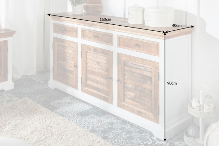 Vodrohome solid mango wood side board with three drawers and 3 doors rough finish – white wave dua tone sideboard 180x40x70 cm SB#002 - vodrohome