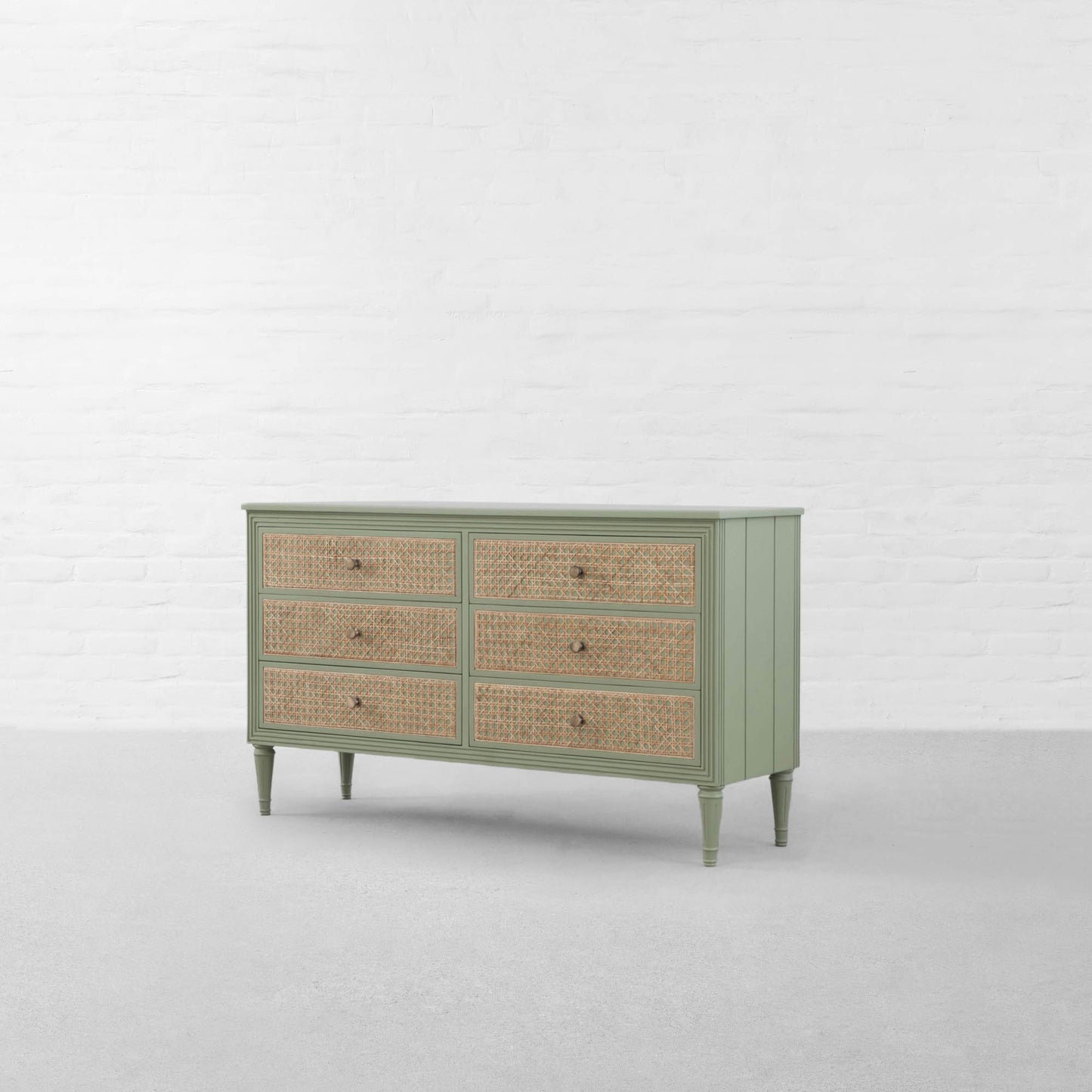 Vodrohome solid wood side board with six drawers – sage green chest of drawer with 6 drawers - SUMMER GARDEN CHEST OF DRAWERS 137x41x79 CM SB#003 - vodrohome
