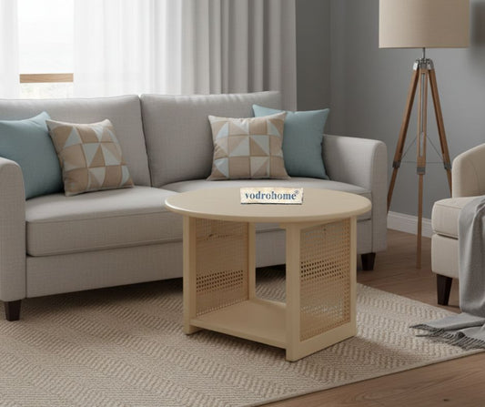 vodrohome Rattan Coffee Table – cane center table with cane shelf for storage – bohemian solid Mango wood coffee table for office and living room C#036