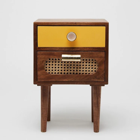 Vodrohome Mango wood rattan bedside table with two drawers in honey finish 35x30x52cm S#001 - vodrohome