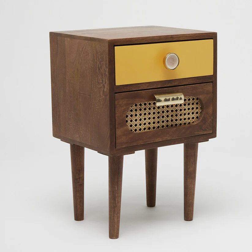 Vodrohome Mango wood rattan bedside table with two drawers in honey finish 35x30x52cm S#001 - vodrohome