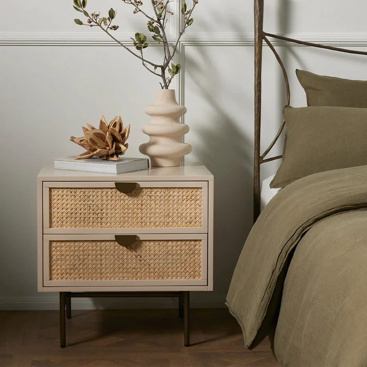 Vodrohome Solid Mango wood rattan bedside table with two drawers 50x45x61cm S#005 - vodrohome