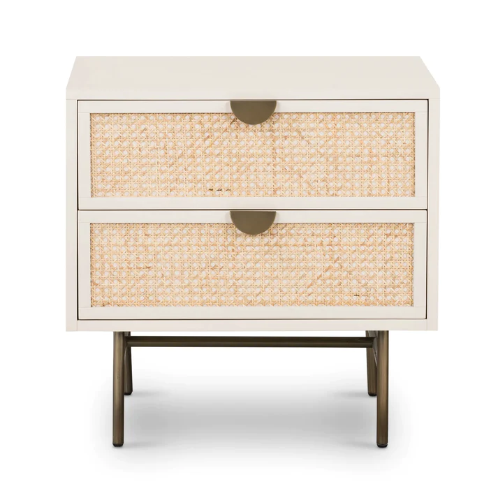 Vodrohome Solid Mango wood rattan bedside table with two drawers 50x45x61cm S#005 - vodrohome
