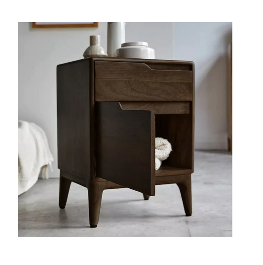 Vodrohome mango wood elle bedside table – solid wood bedside with one drawer and one door 45x40x63cm S#009 - vodrohome