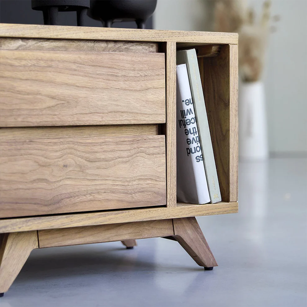 Vodrohome Acacia wood bedside table with 2 drawers and an open compartment –48x35x42 cm S#011 - vodrohome