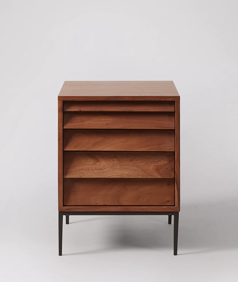 Vodrohome solid mango wood dazbog bedside table with two drawers – classic design night stand with iron base 40x40x60 cm S#017 - vodrohome