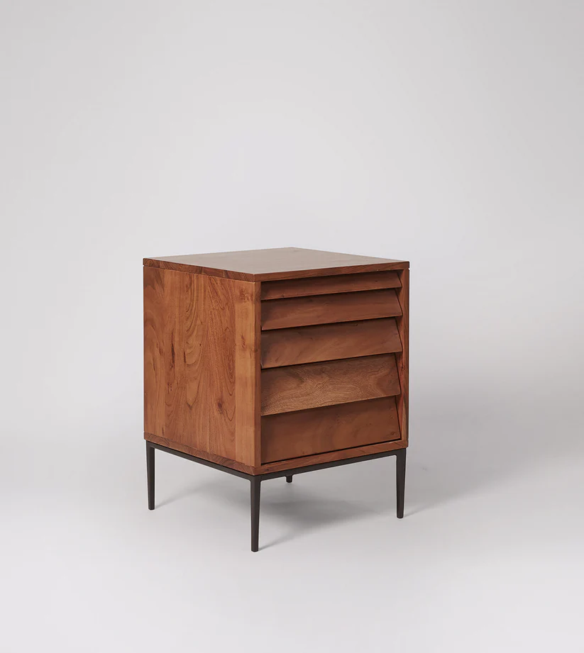 Vodrohome solid mango wood dazbog bedside table with two drawers – classic design night stand with iron base 40x40x60 cm S#017 - vodrohome