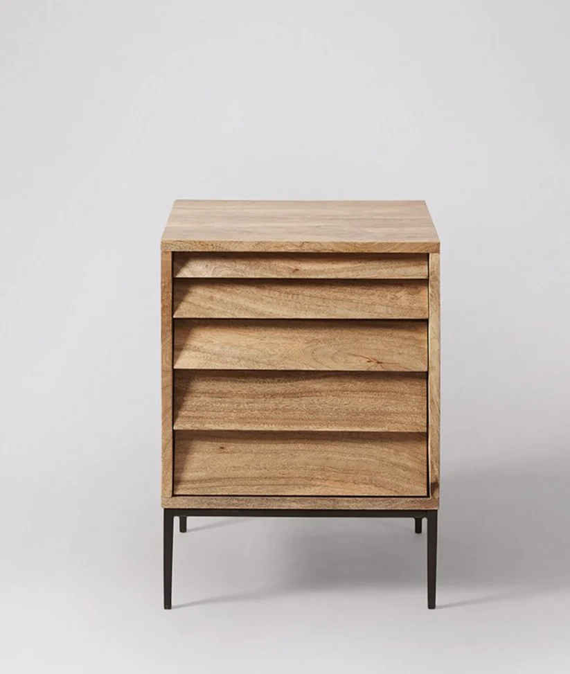 Vodrohome solid mango wood dazbog bedside table with two drawers – classic design night stand with iron base 40x40x60 cm S#017 - vodrohome