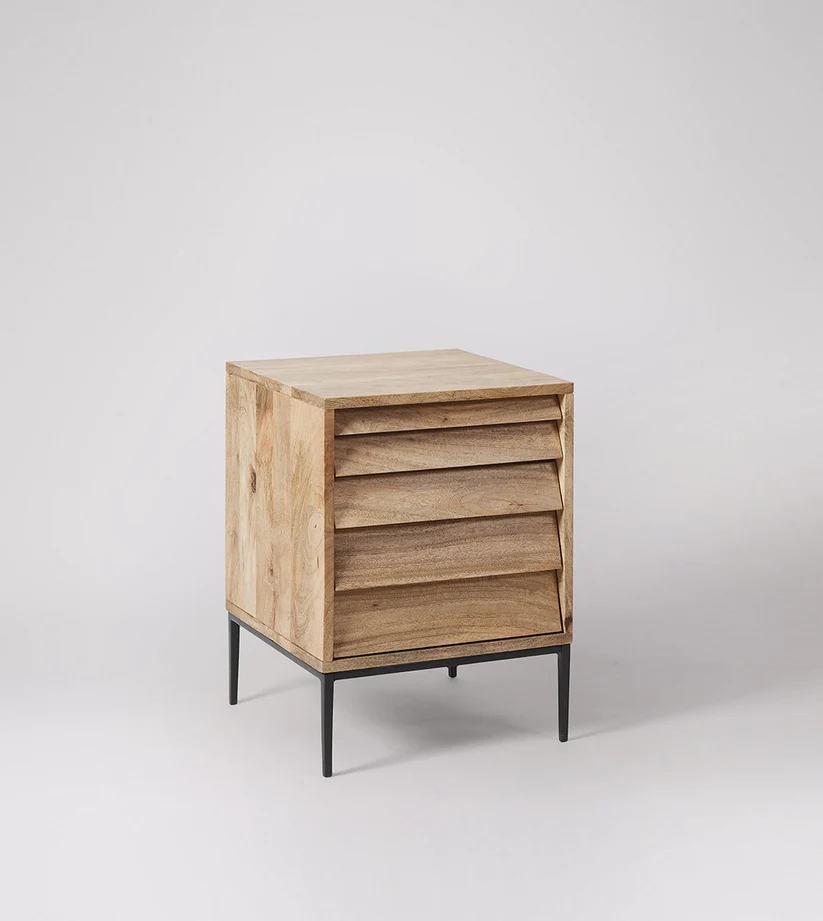 Vodrohome solid mango wood dazbog bedside table with two drawers – classic design night stand with iron base 40x40x60 cm S#017 - vodrohome