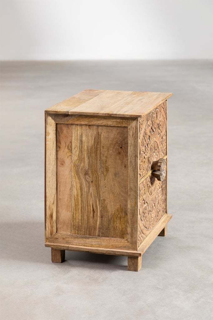 Vodrohome mango wood bedside table with two drawers – classic design night stand with beautiful carving 40x33x51 cm S#018 - vodrohome
