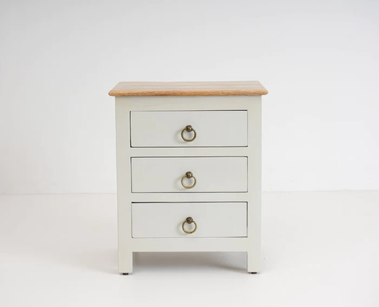 Vodrohome Solid mango wood bedside table - three drawers night stand end table 45x35x50 cm S#021 - vodrohome