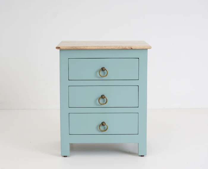 Vodrohome Solid mango wood bedside table - three drawers night stand end table 45x35x50 cm S#021 - vodrohome