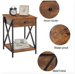Vodrohome Solid wood bedside table one drawers and shelf night stand end table 40x30x55 cm S#022 - vodrohome
