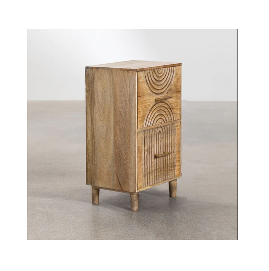 Vodrohome solid mango wood bedside table with boho style natural finish with two boxy drawers 51x38x70 cm S#027 - vodrohome