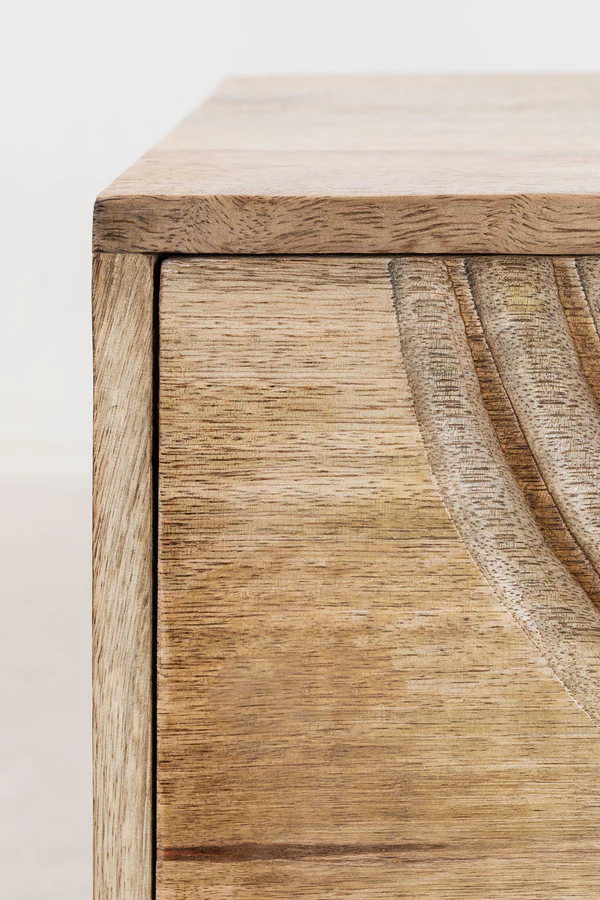 Vodrohome solid mango wood bedside table with boho style natural finish with two boxy drawers 51x38x70 cm S#027 - vodrohome