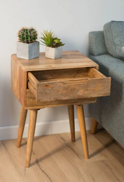 Vodrohome Solid mango wood bedside table with tapered legs - 2 drawers night stand end table 47x35x61 cm S#028 - vodrohome