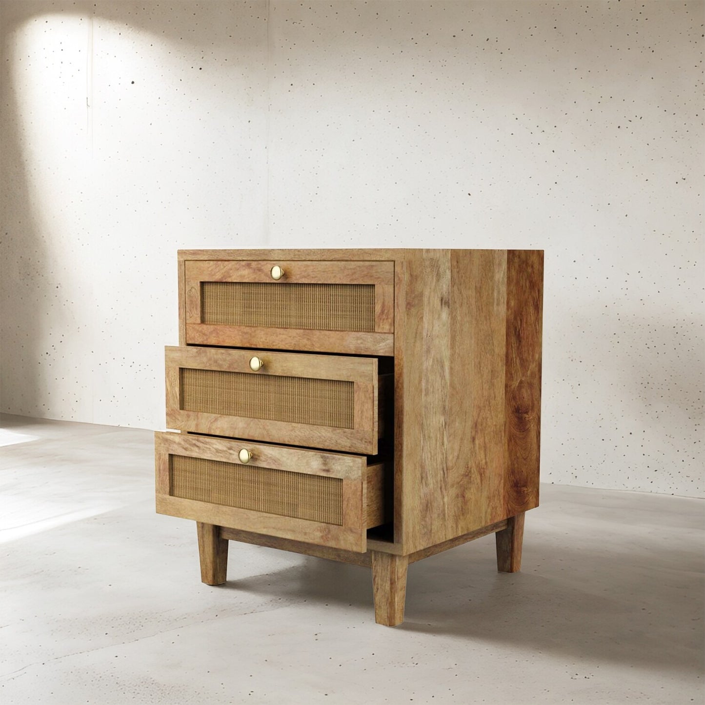 Vodrohome Solid wood rattan night stand table - three drawers bed side table night stand 47x50x62 cm S#029 - vodrohome