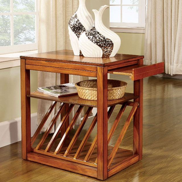 Vodrohome Solid Acacia wood night stand table with an open compartment and magazine holder or pull out tray bed side table 56x35x60 cm S#031 - vodrohome