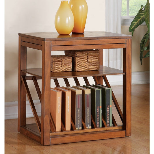 Vodrohome Solid Acacia wood night stand table with an open compartment and magazine holder or pull out tray bed side table 56x35x60 cm S#031 - vodrohome