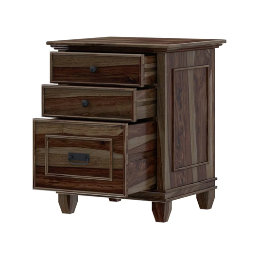 Vodrohome Solid sheeham wood night stand table modern - three drawers bed side table 51x41x61 cm S#032 - vodrohome