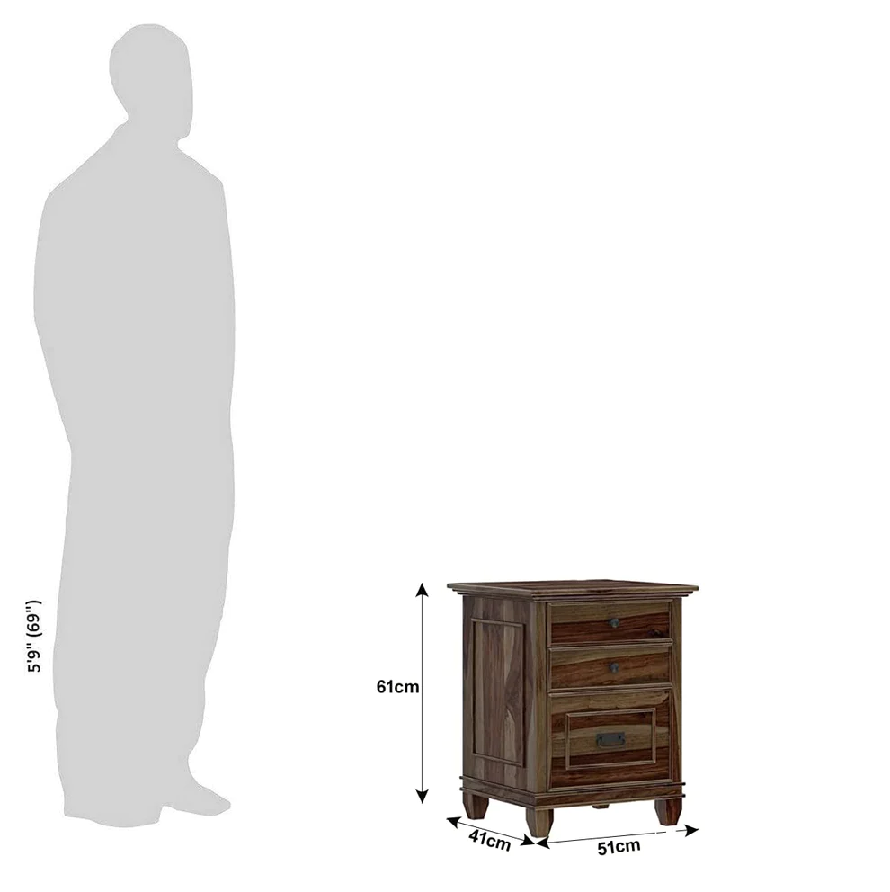 Vodrohome Solid sheeham wood night stand table modern - three drawers bed side table 51x41x61 cm S#032 - vodrohome
