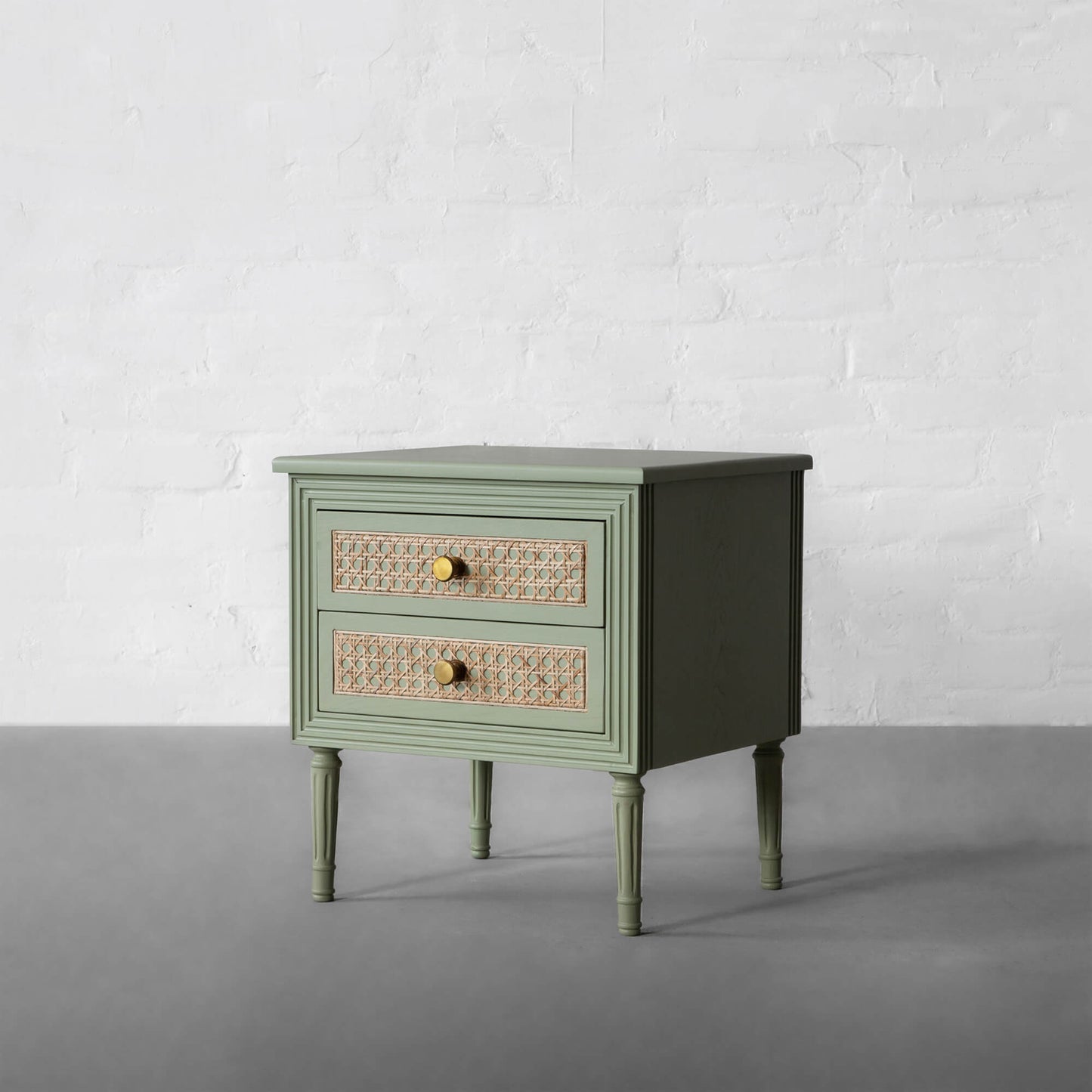 Vodrohome solid wood rattan night stand table sage green - two drawers bed side table night stand 48x41x51 cm S#034 - vodrohome